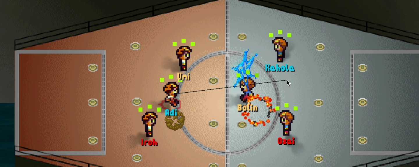 Illustration, In-Game picture showing pixel-art figure fighting with elemental magic